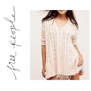 Free People Oversize Women's White Easy Cable V Neck Sweater-Ivory Size XS